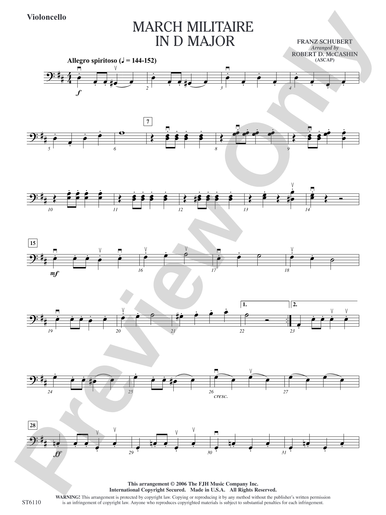 Marche Militaire in D Major: Violoncello