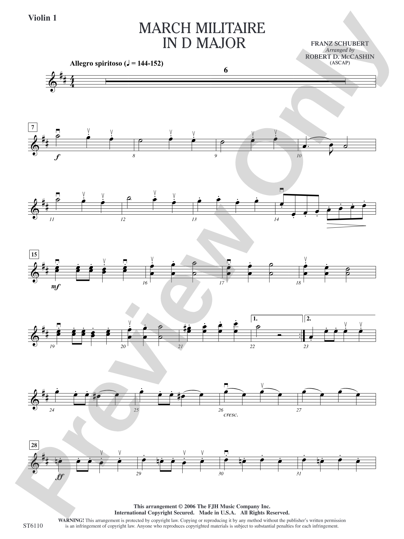 Marche Militaire in D Major: Violin 1