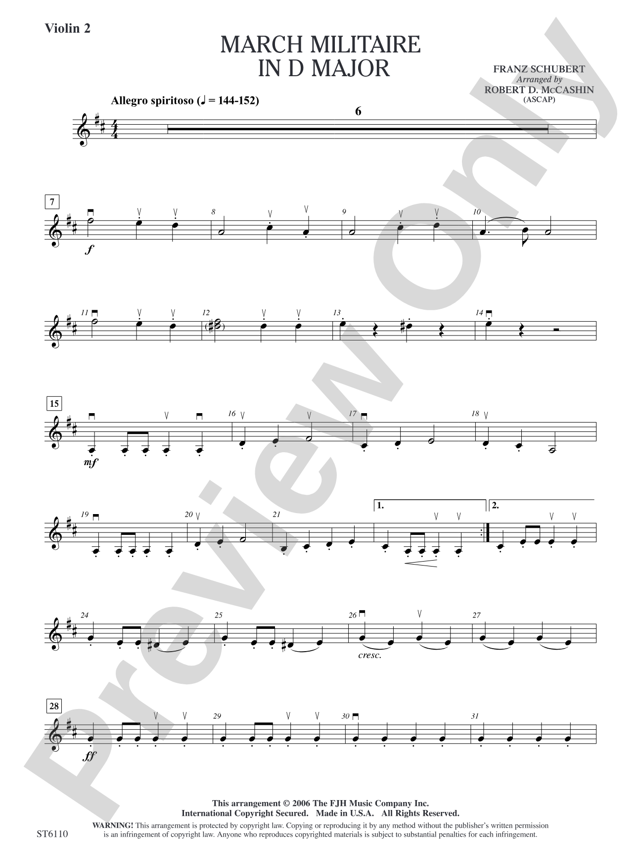 Marche Militaire in D Major: Violin 2