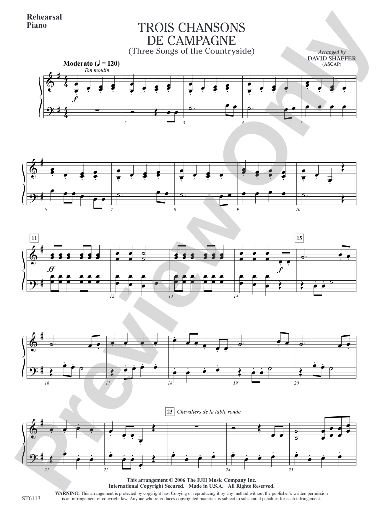 Trois chansons de campagne (Three Songs of the Countryside): Rehearsal Piano