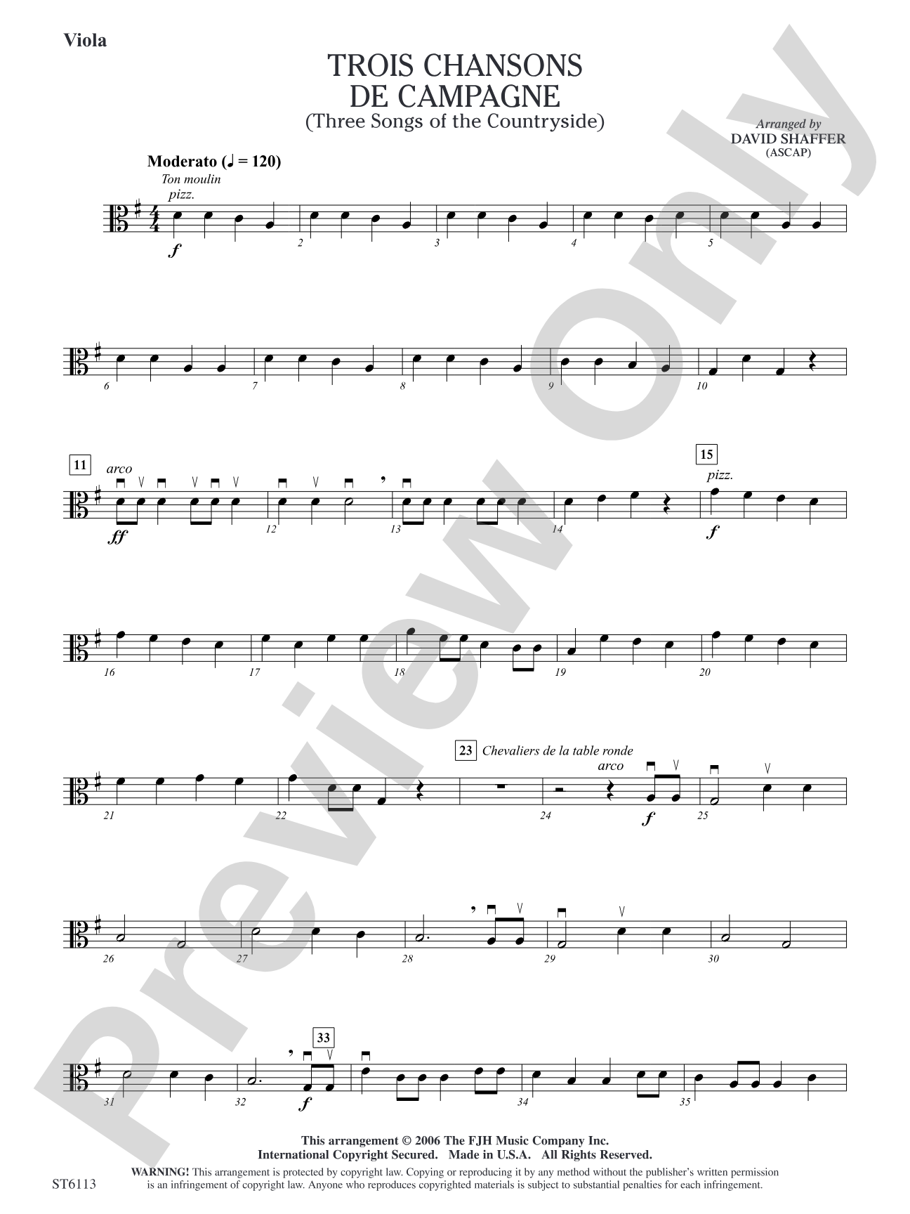 Trois chansons de campagne (Three Songs of the Countryside): Viola