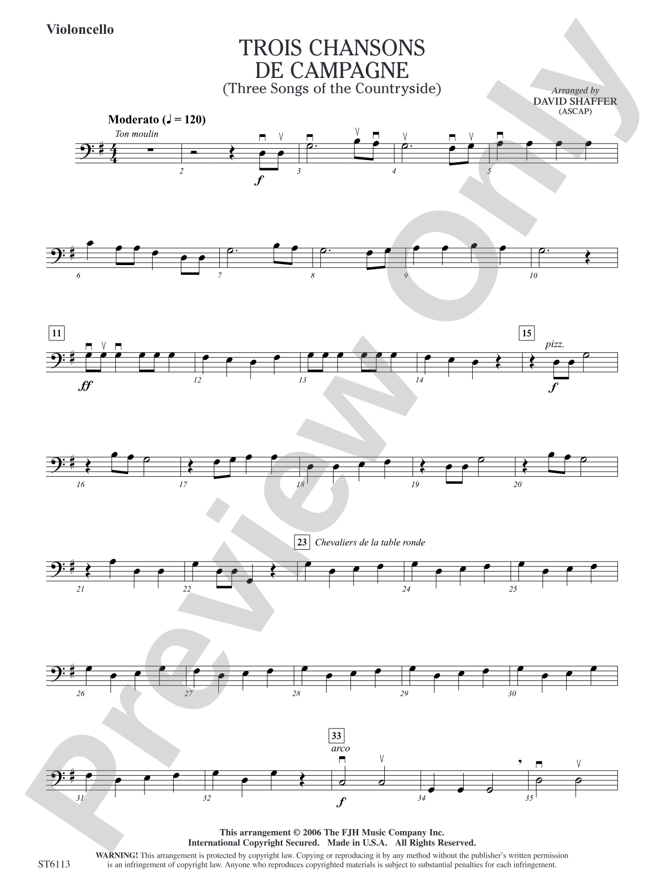 Trois chansons de campagne (Three Songs of the Countryside): Violoncello