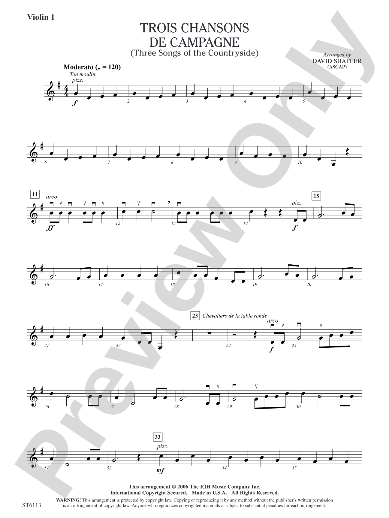 Trois chansons de campagne (Three Songs of the Countryside): Violin 1