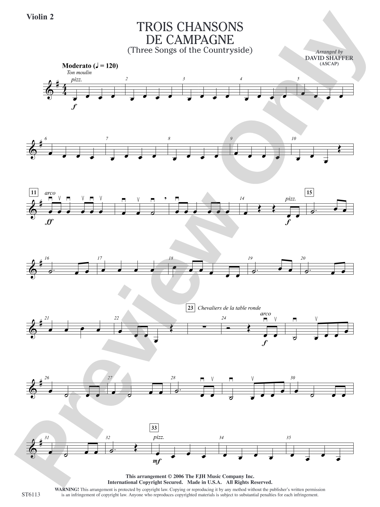 Trois chansons de campagne (Three Songs of the Countryside): Violin 2
