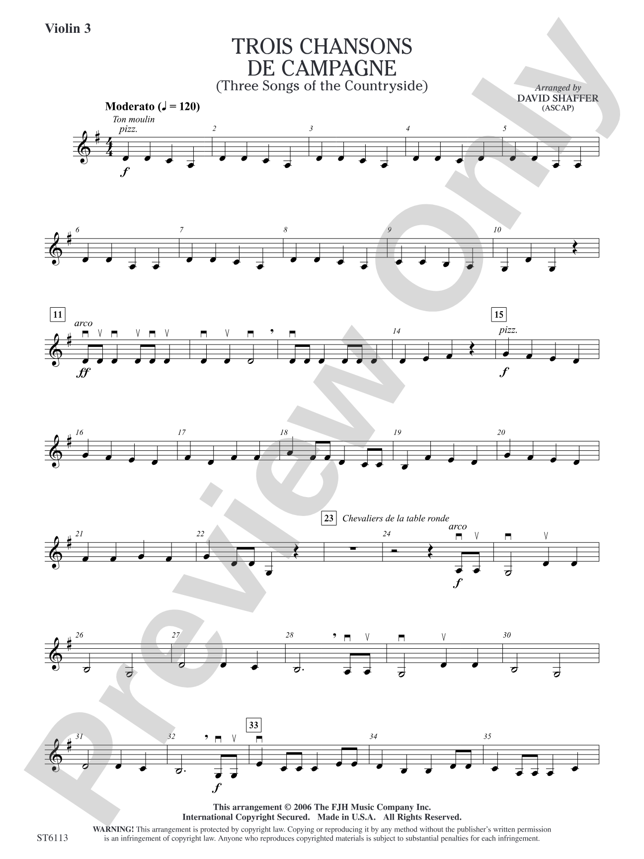 Trois chansons de campagne (Three Songs of the Countryside): Violin 3 (Viola T.C.)