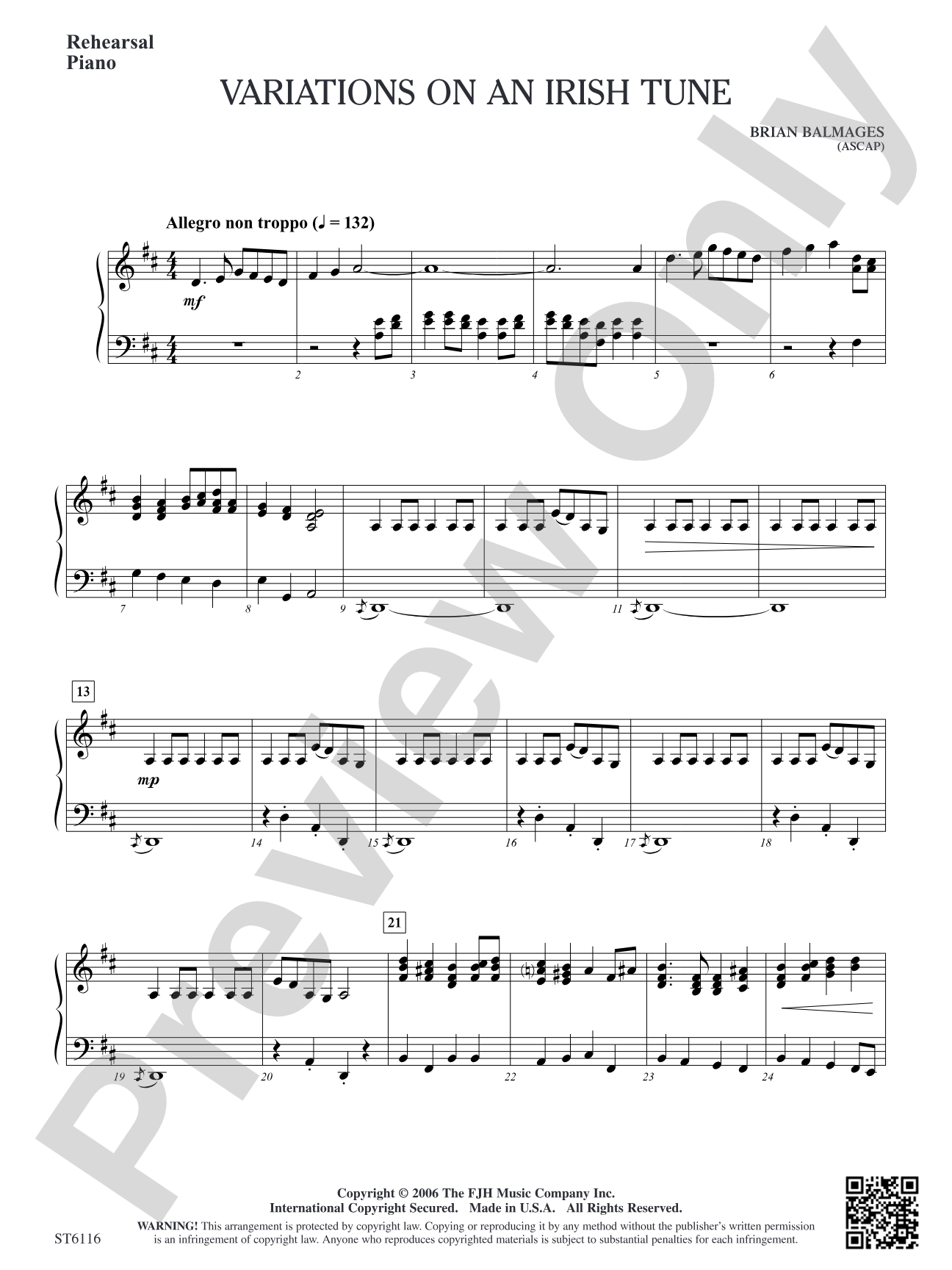 Variations on an Irish Tune: Rehearsal Piano