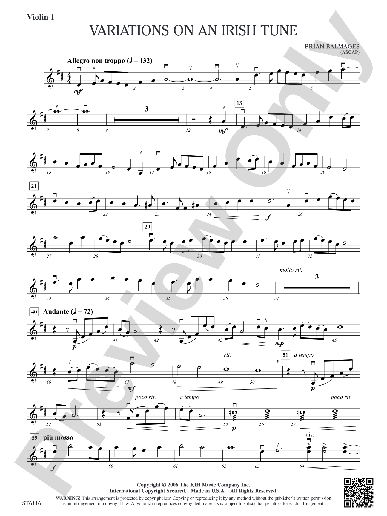 Variations on an Irish Tune: Violin 1