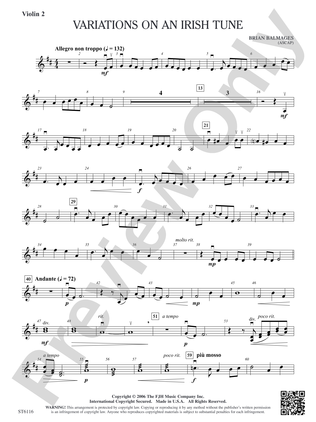Variations on an Irish Tune: Violin 2