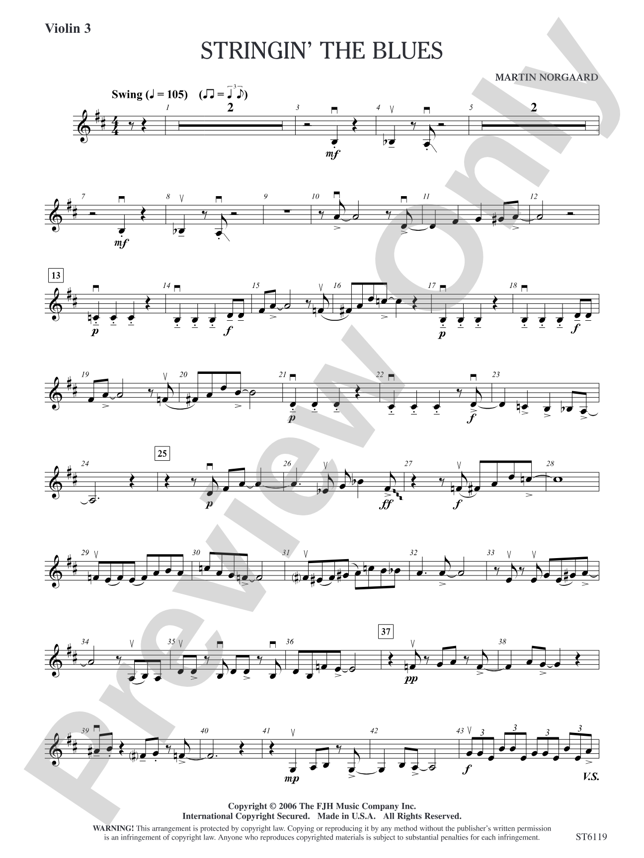 Stringin' the Blues: Violin 3 (Viola T.C.)/Violin Solo Sheet