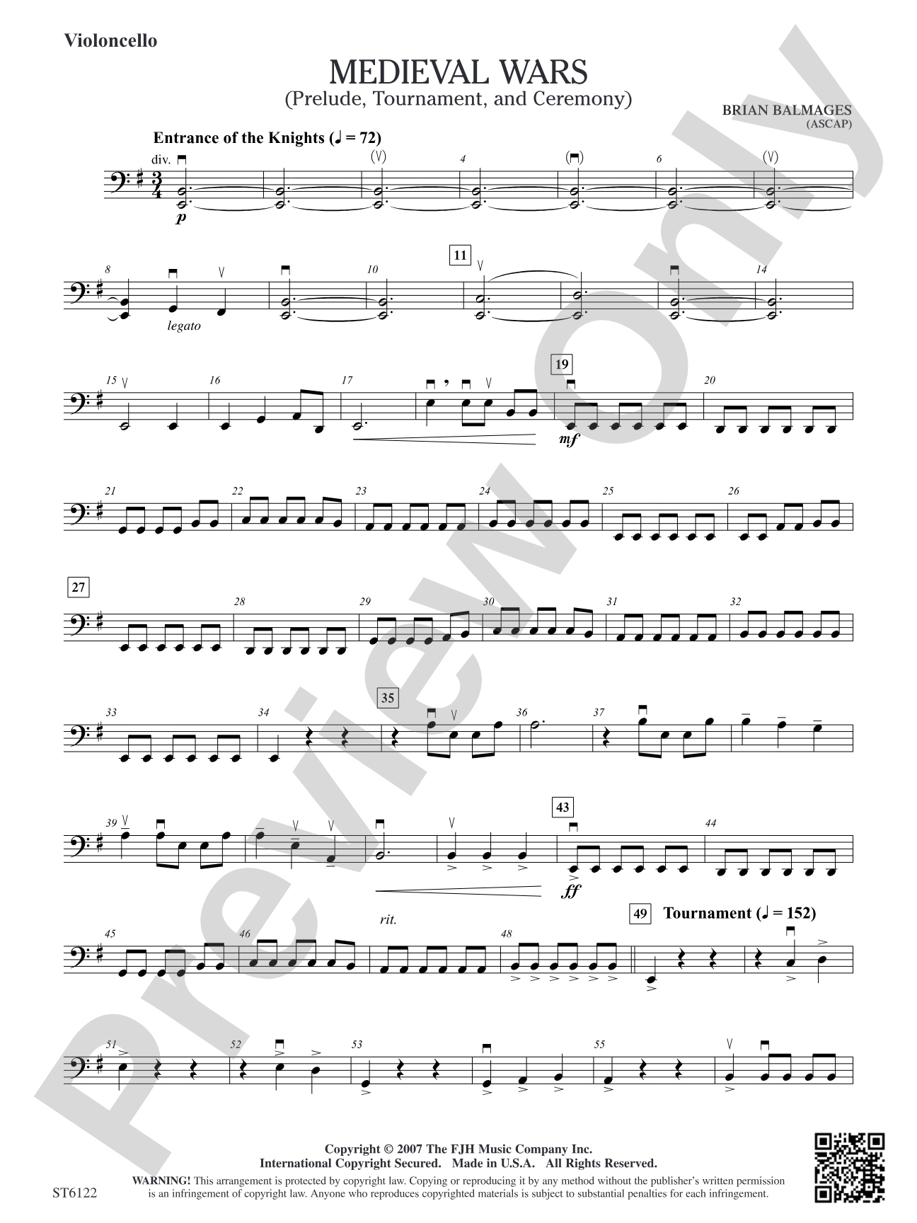 Medieval Wars (Prelude, Tournament, and Ceremony): Violoncello