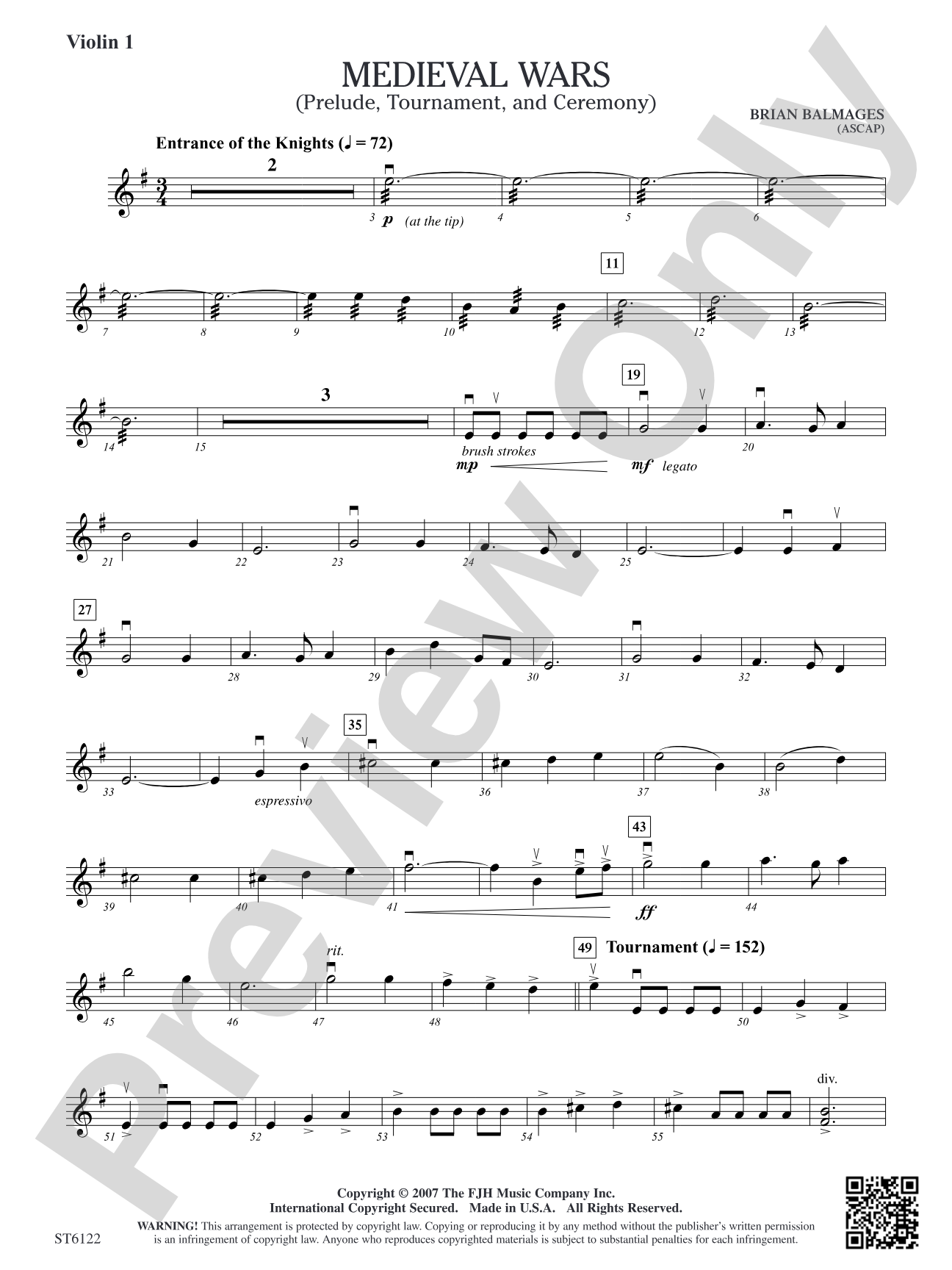 Medieval Wars (Prelude, Tournament, and Ceremony): Violin 1
