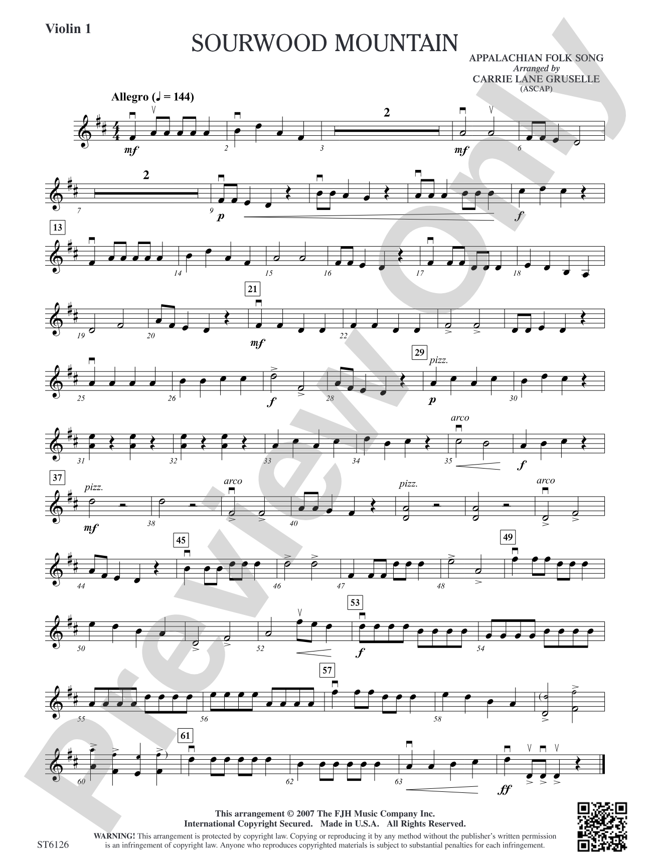 Sourwood Mountain: Violin 1