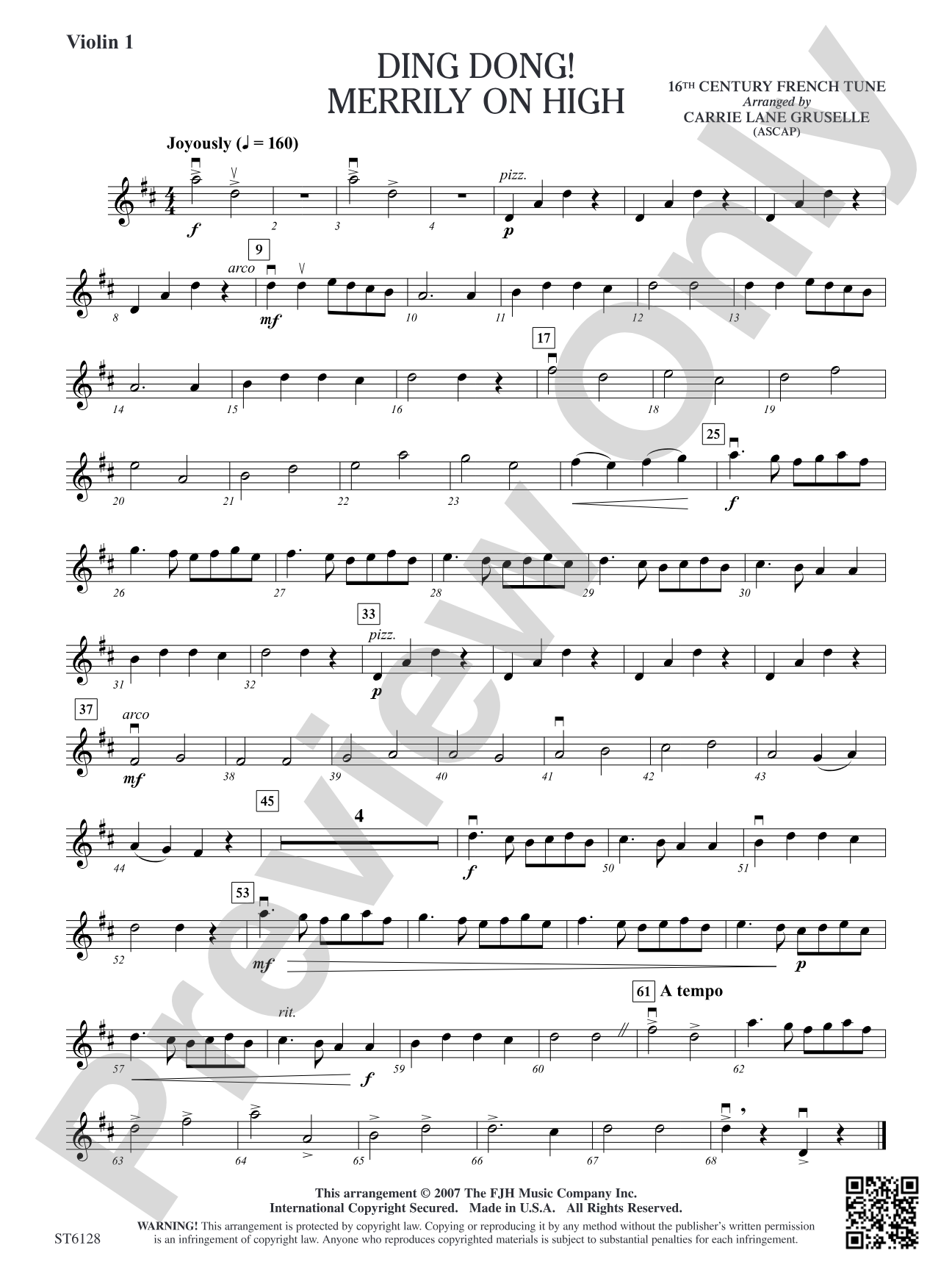 Ding Dong! Merrily on High: Violin 1