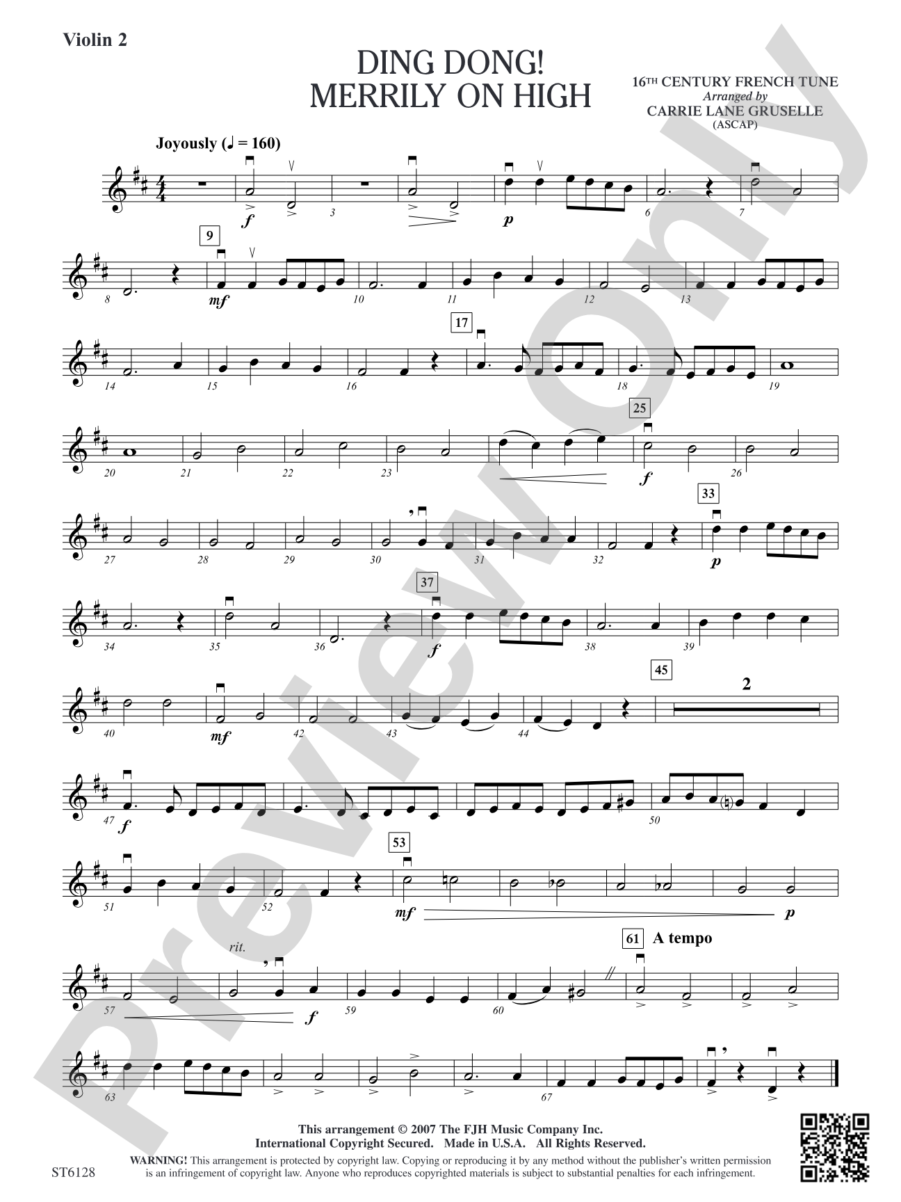 Ding Dong! Merrily on High: Violin 2