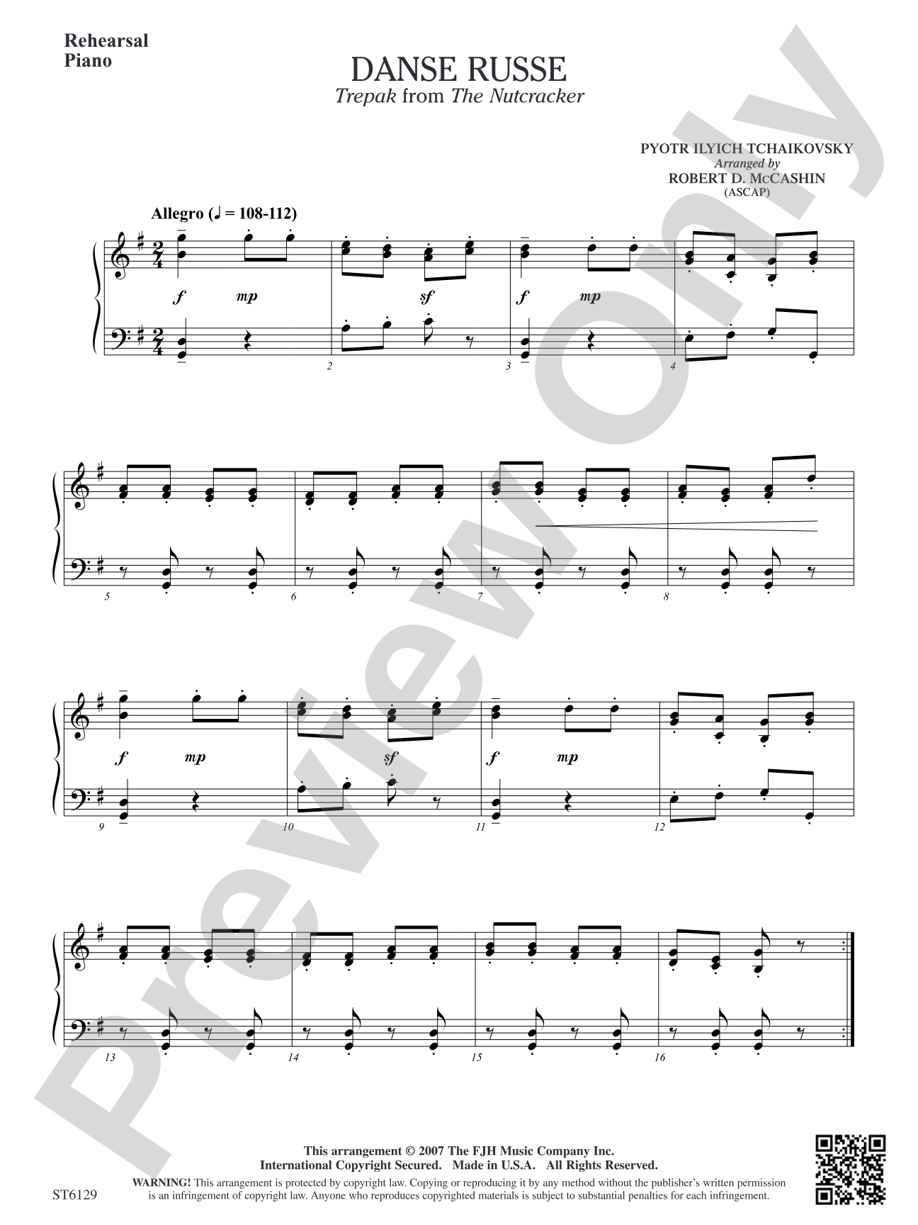 Danse Russe (Trepak from The Nutcracker): Rehearsal Piano