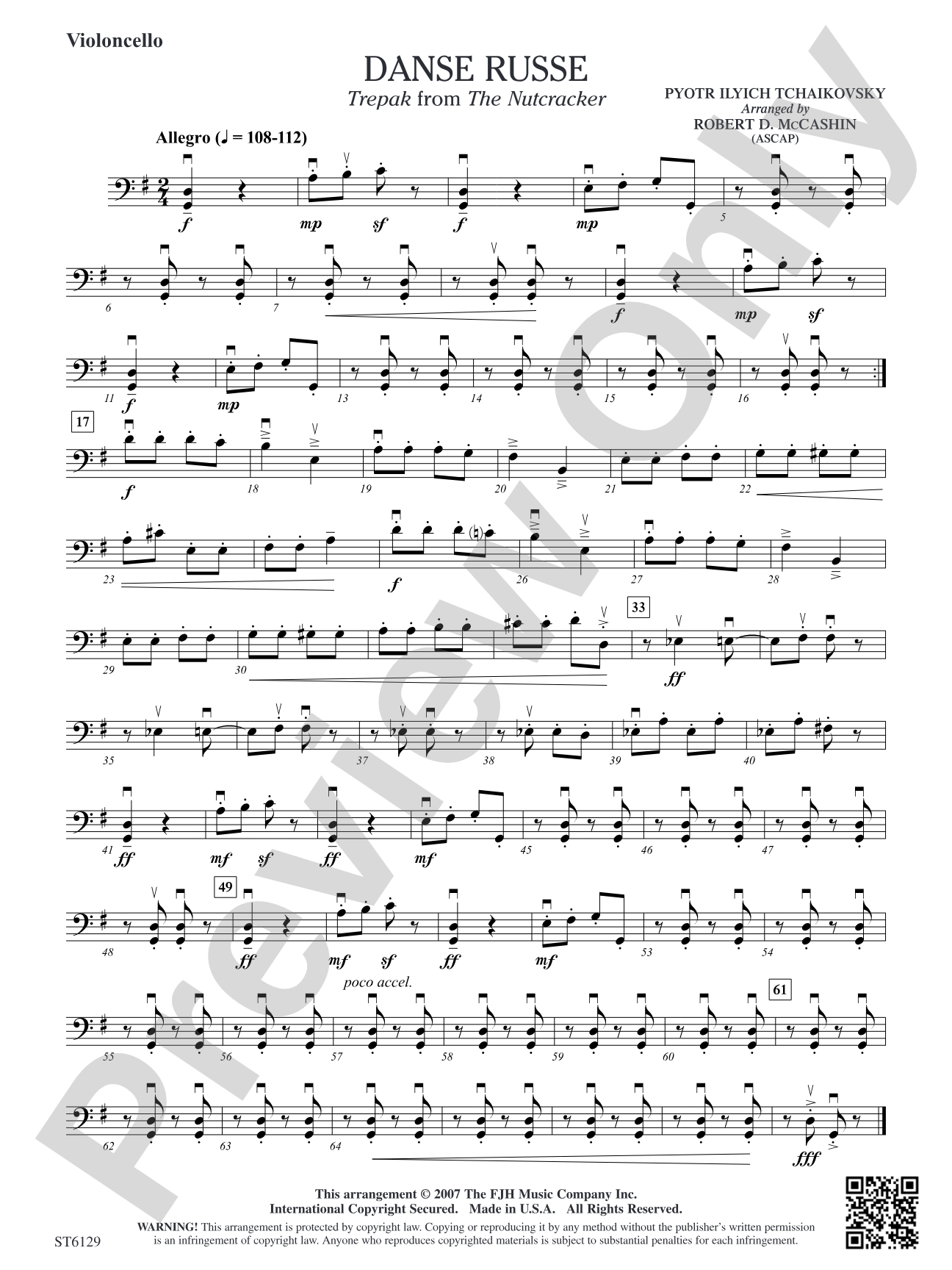 Danse Russe (Trepak from The Nutcracker): Violoncello