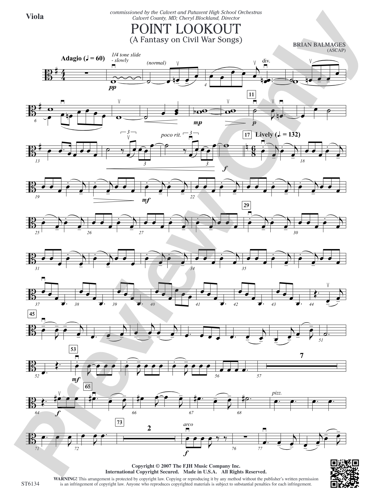 Point Lookout (A Fantasy on Civil War Songs): Viola
