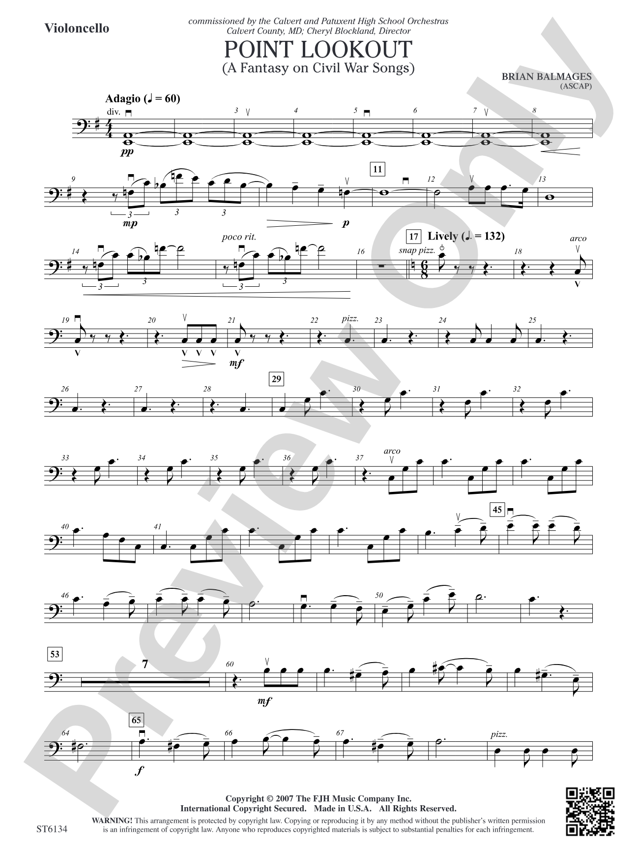 Point Lookout (A Fantasy on Civil War Songs): Violoncello