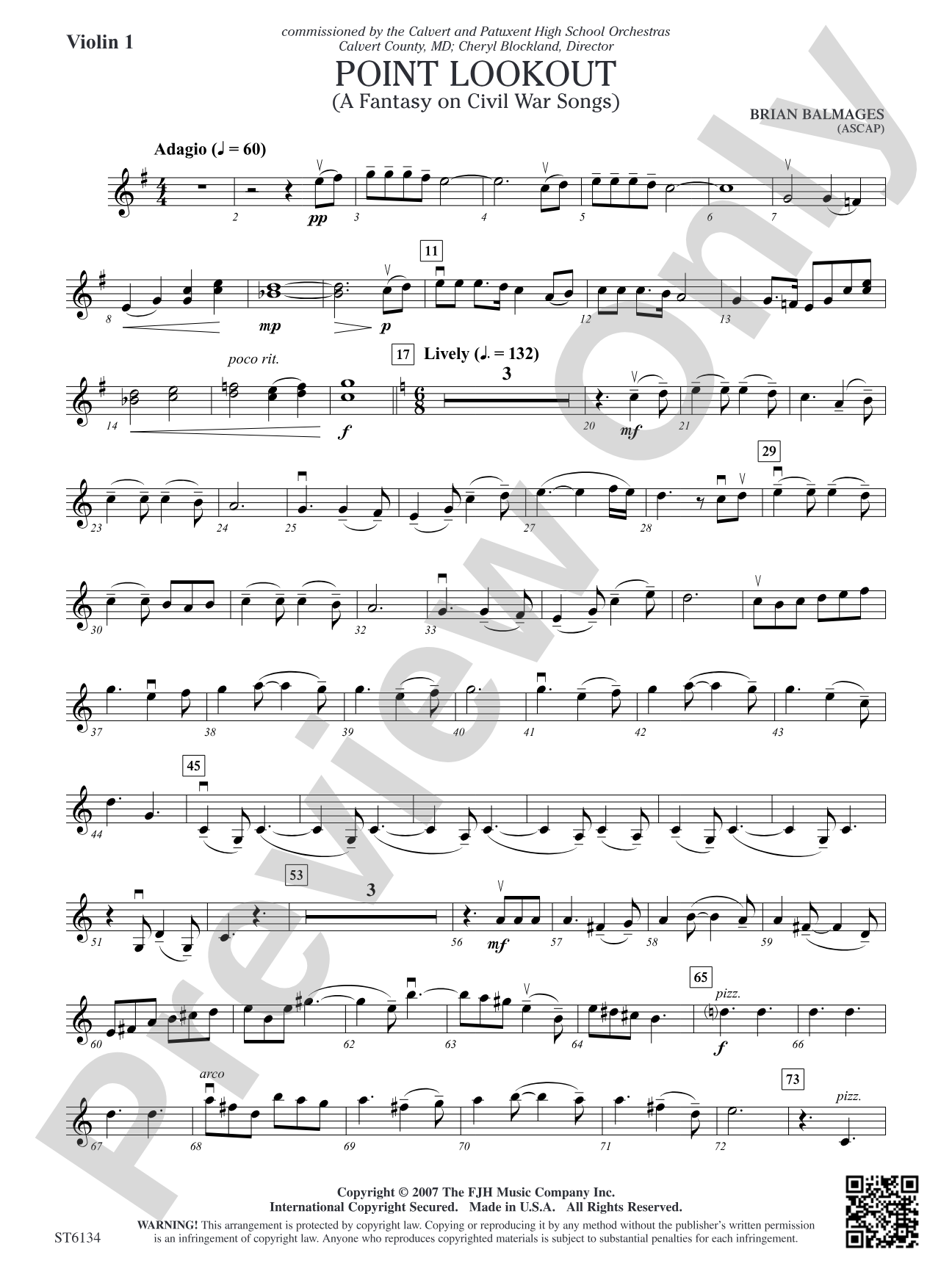 Point Lookout (A Fantasy on Civil War Songs): Violin 1