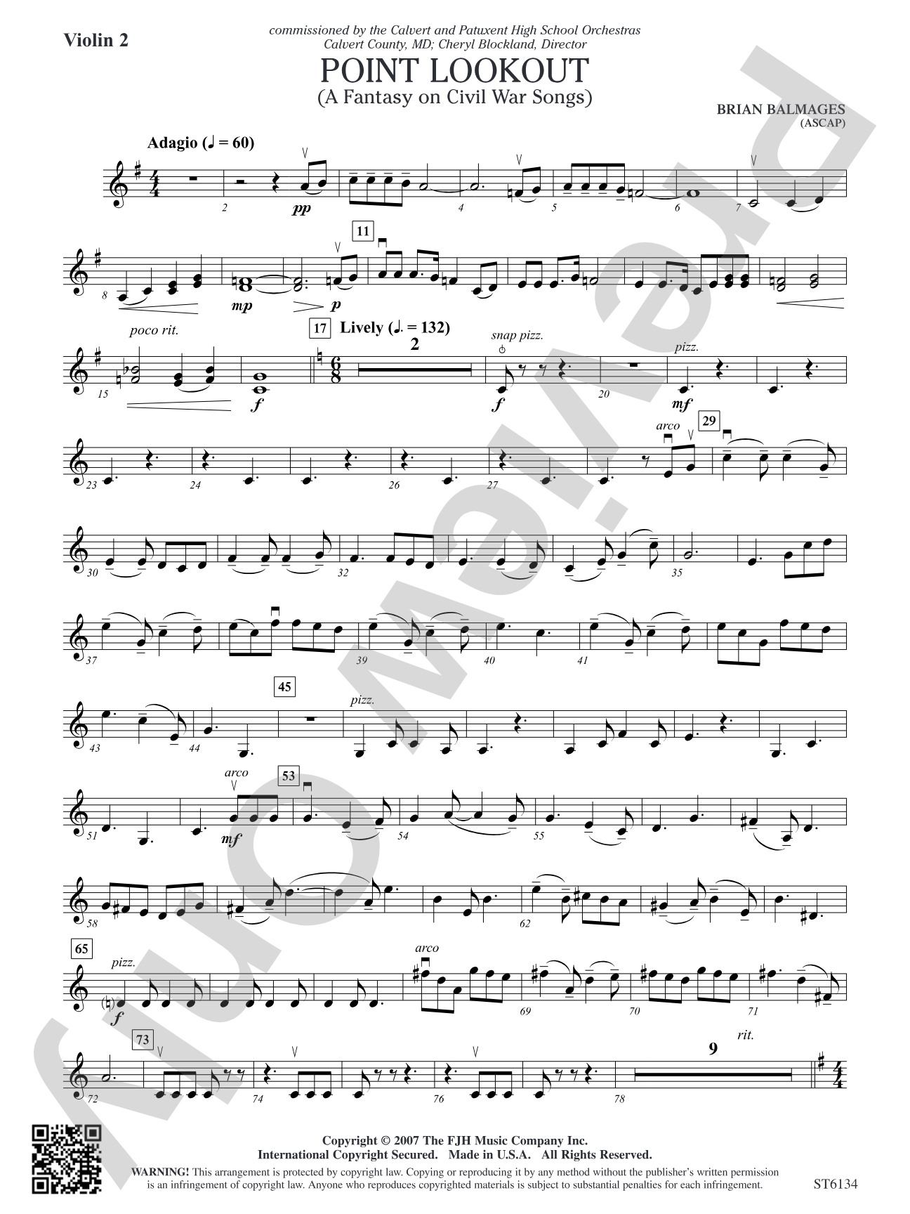 Point Lookout (A Fantasy on Civil War Songs): Violin 2