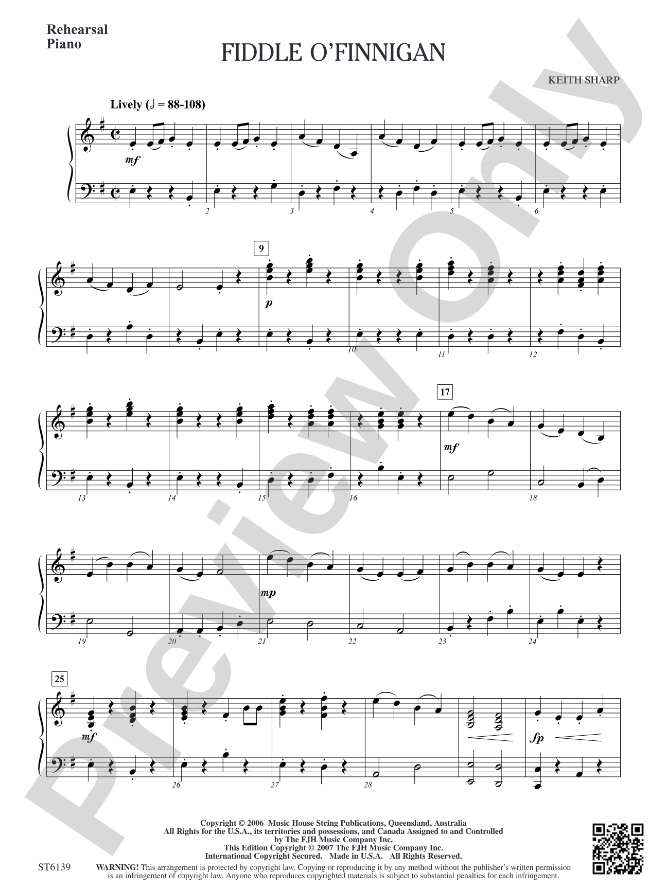 Fiddle O'Finnigan: Rehearsal Piano