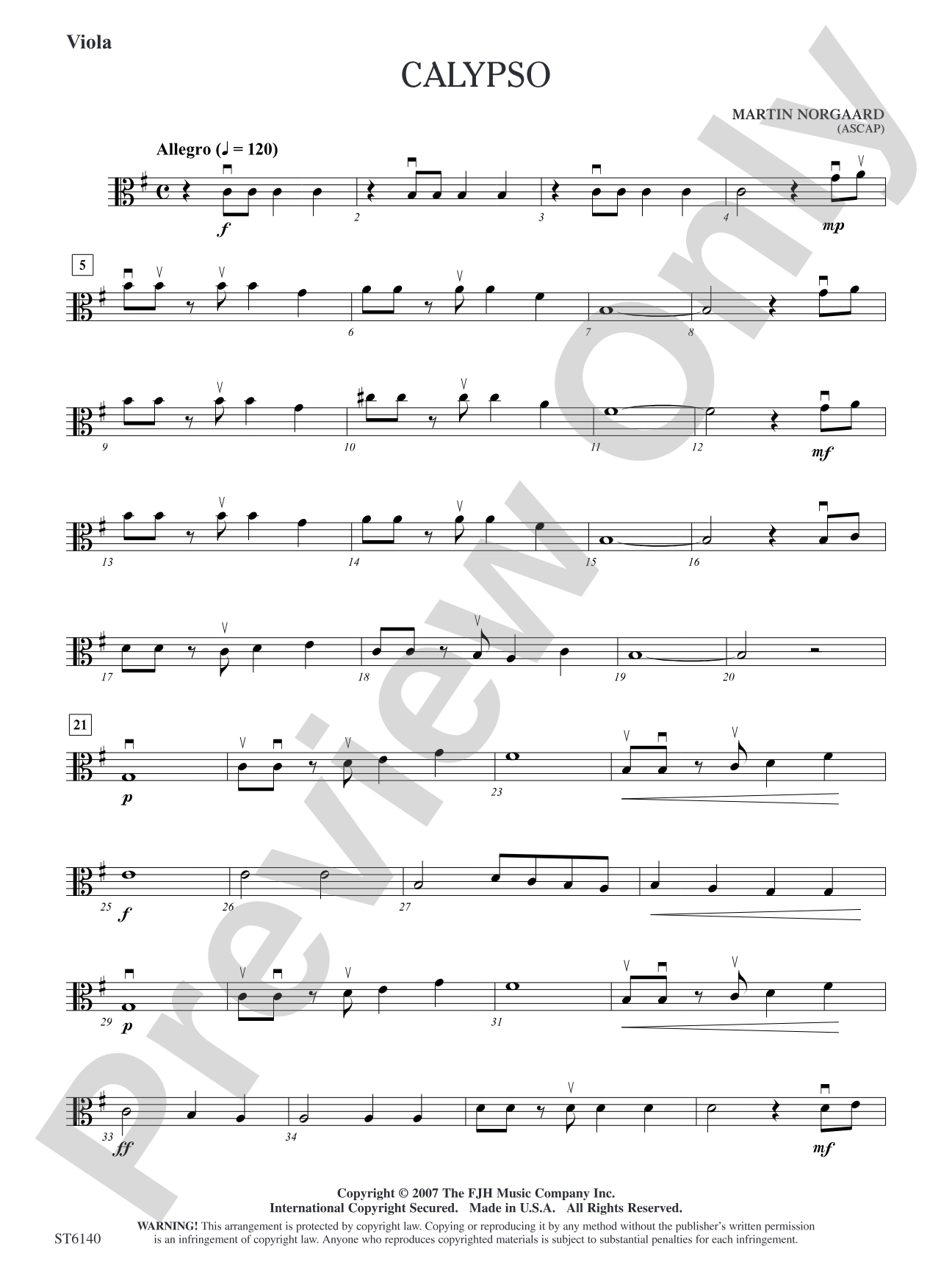 Calypso: Viola/Viola Solo Sheet