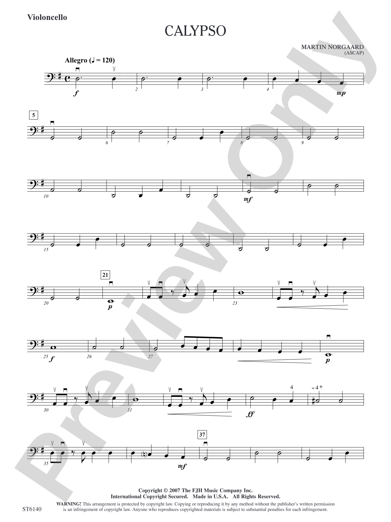 Calypso: Violoncello/Violoncello Solo Sheet