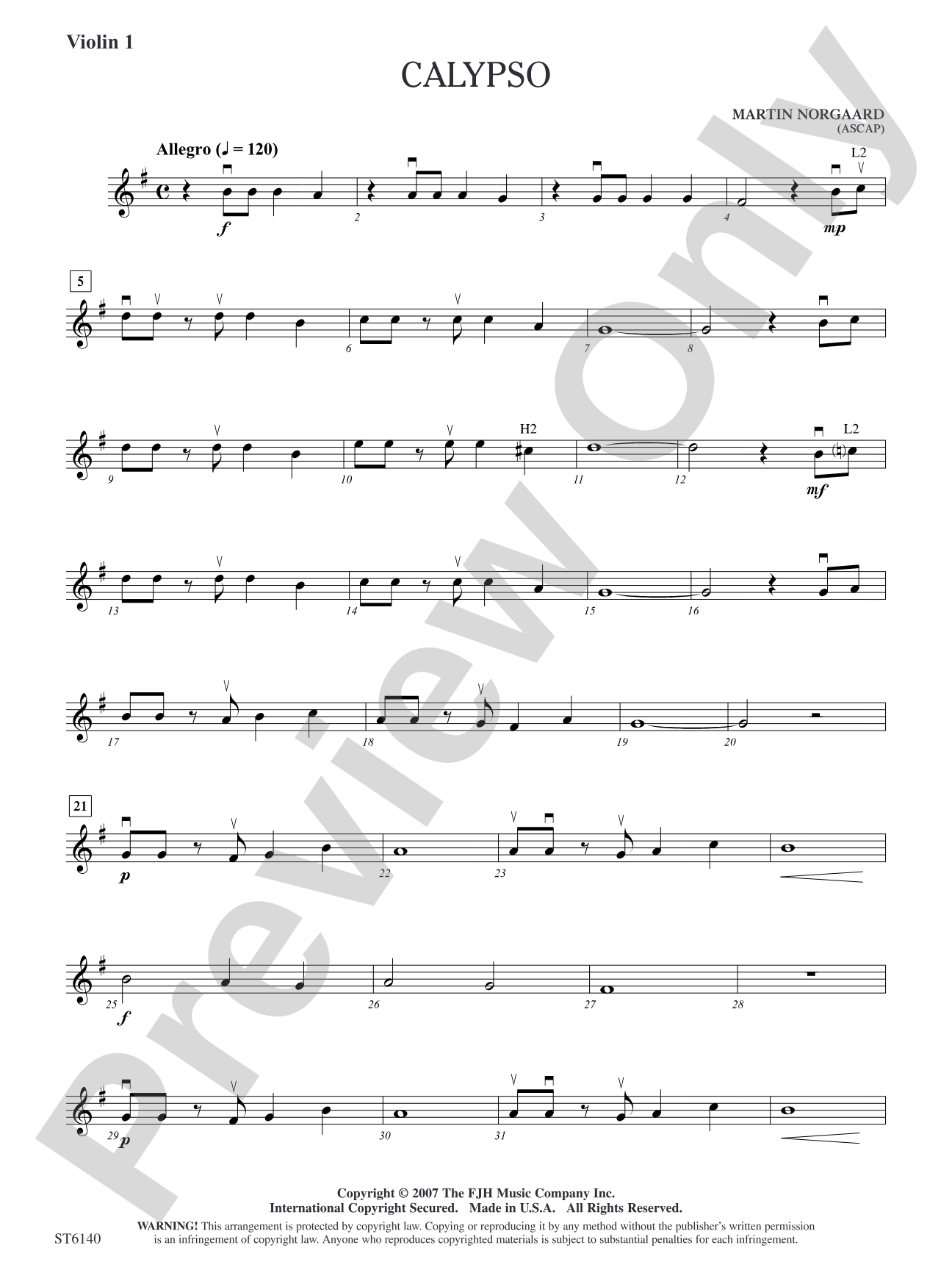Calypso: Violin 1/Violin Solo Sheet