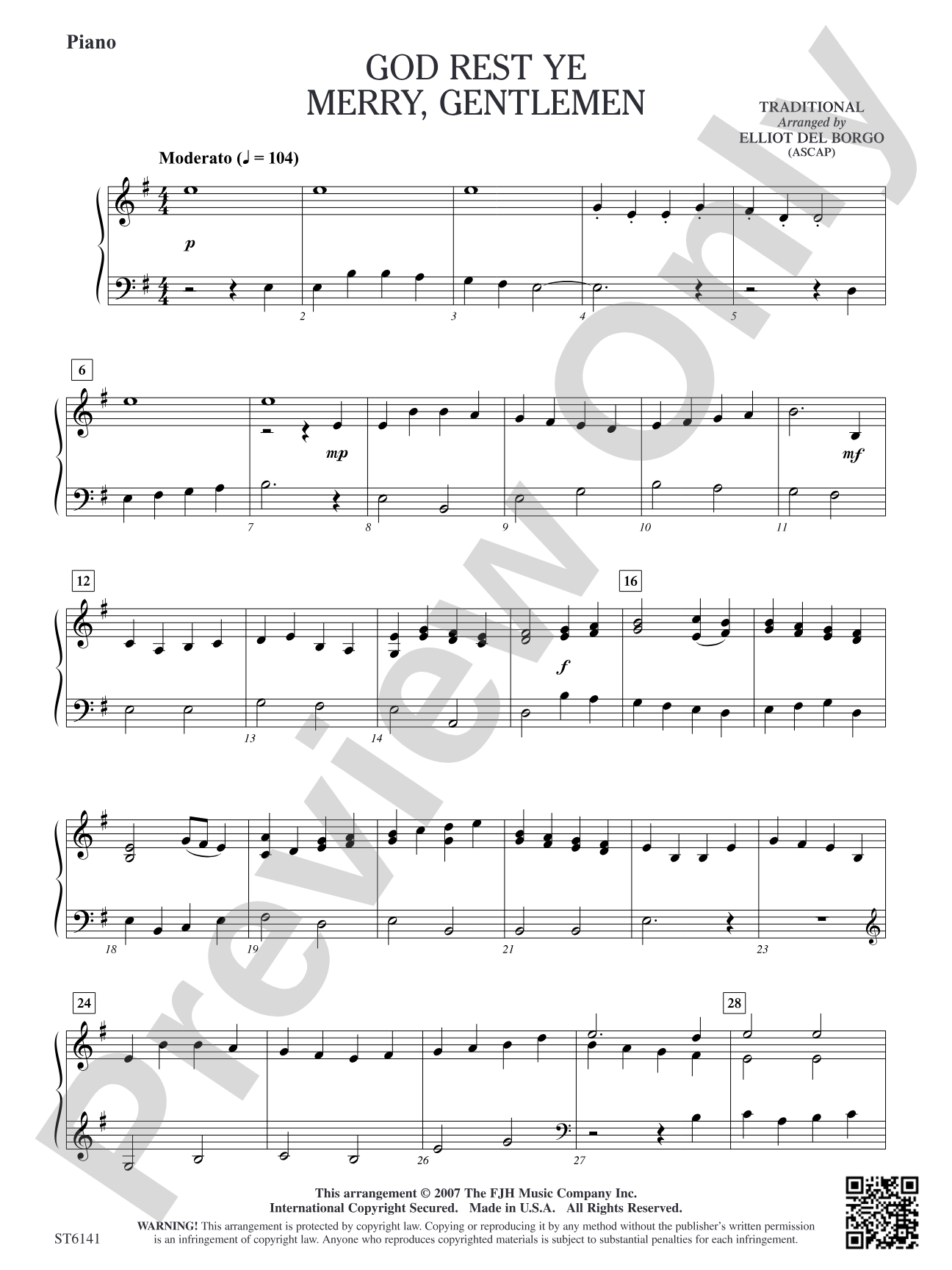 God Rest Ye Merry, Gentlemen: Piano