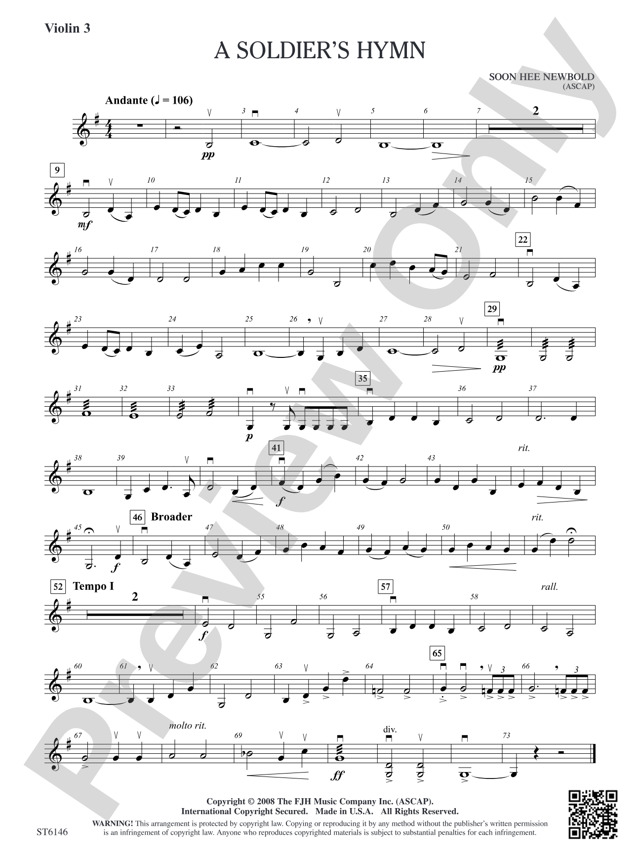 A Soldier's Hymn: Violin 3 (Viola T.C.)