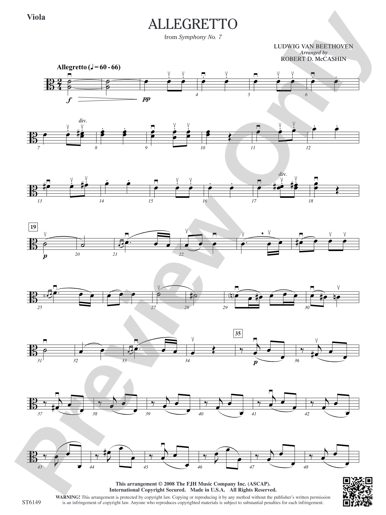 Allegretto (from Beethoven's Symphony No. 7): Viola