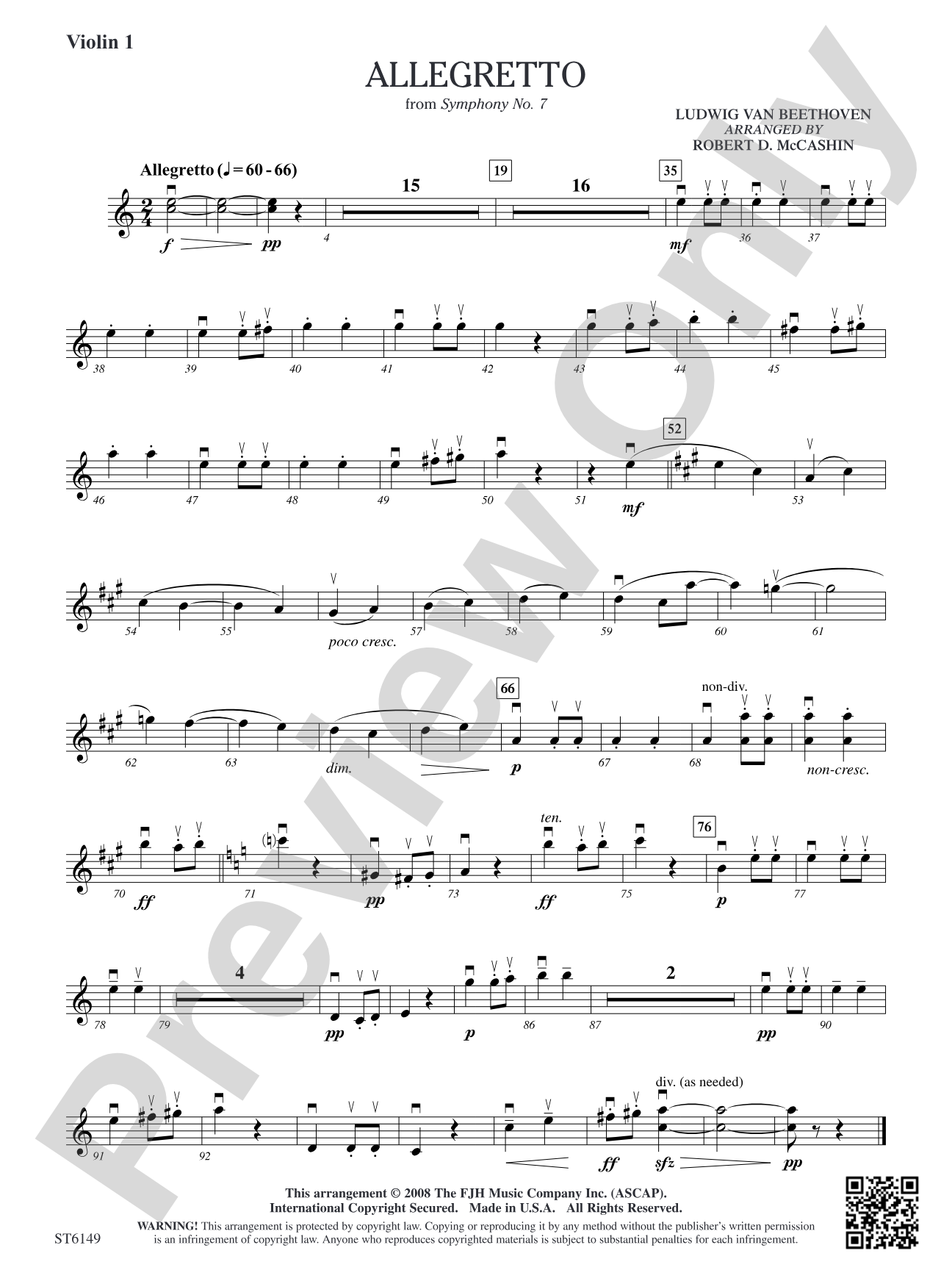 Allegretto (from Beethoven's Symphony No. 7): Violin 1