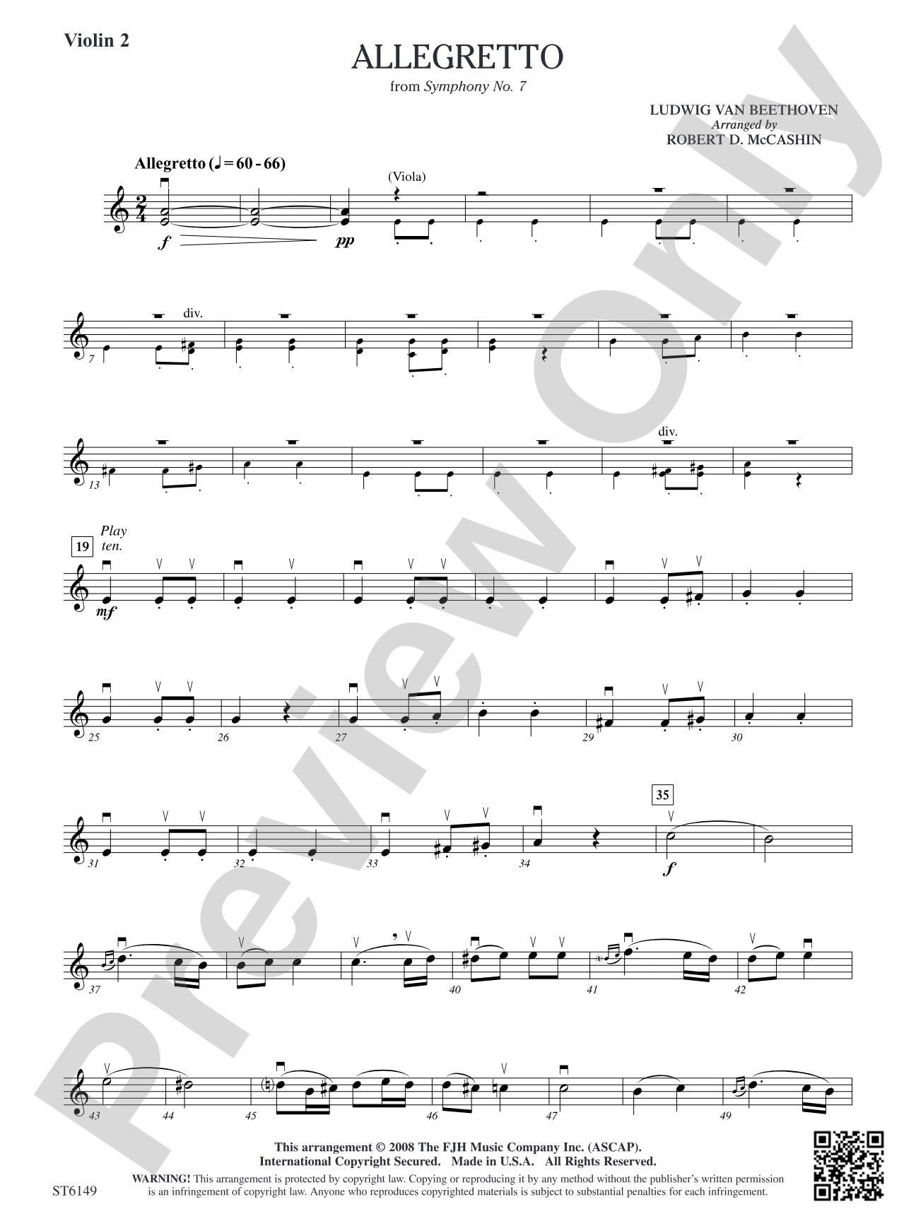 Allegretto (from Beethoven's Symphony No. 7): Violin 2