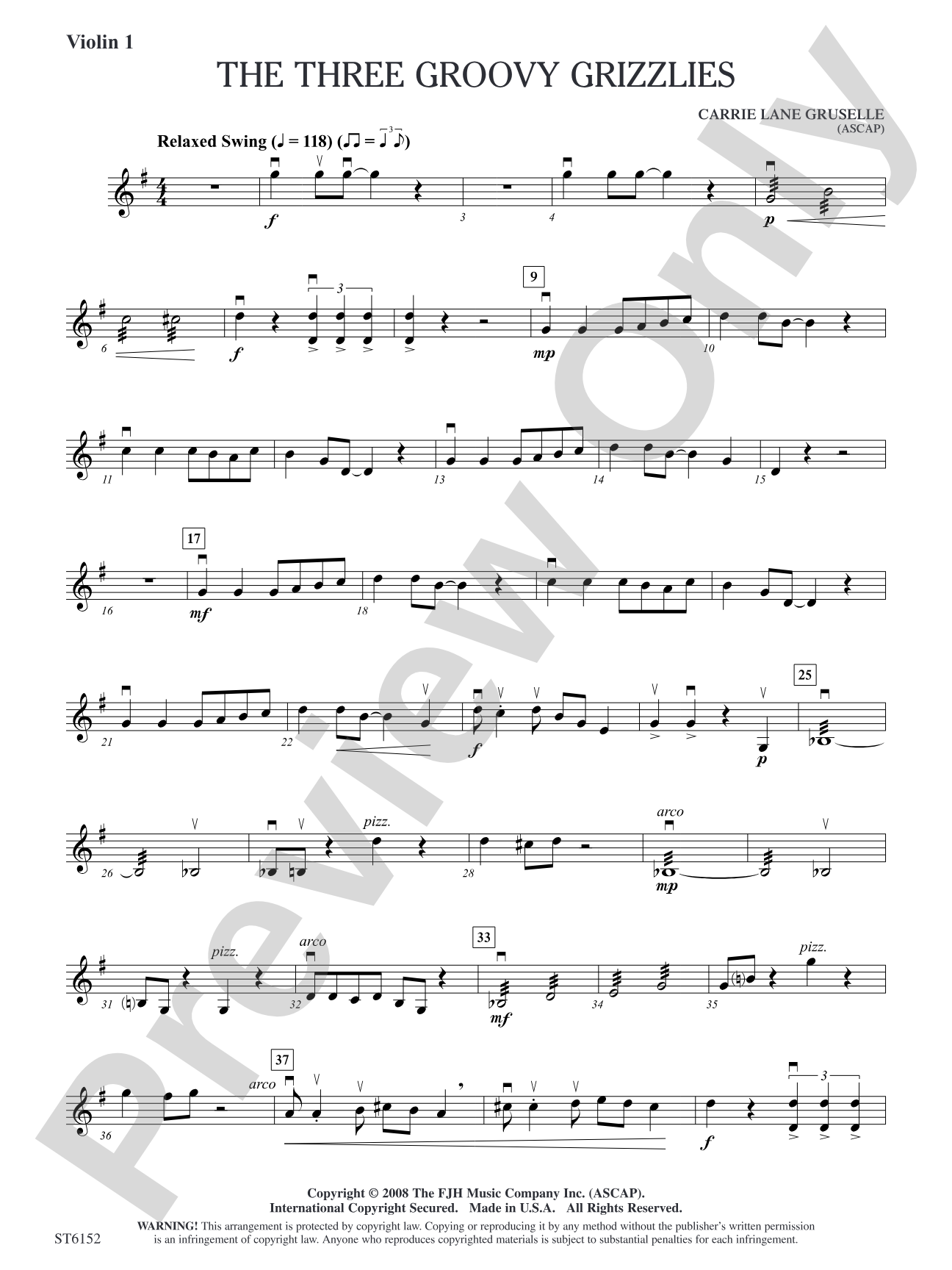 The Three Groovy Grizzlies: Violin 1