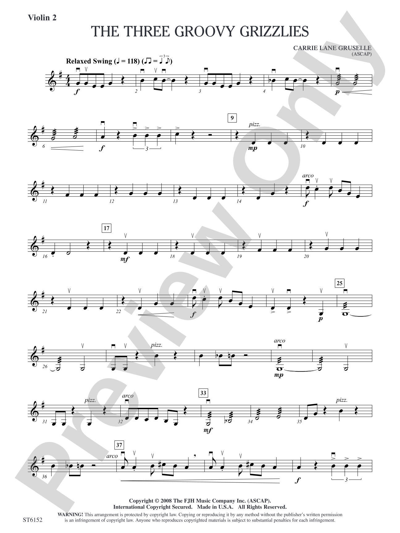 The Three Groovy Grizzlies: Violin 2