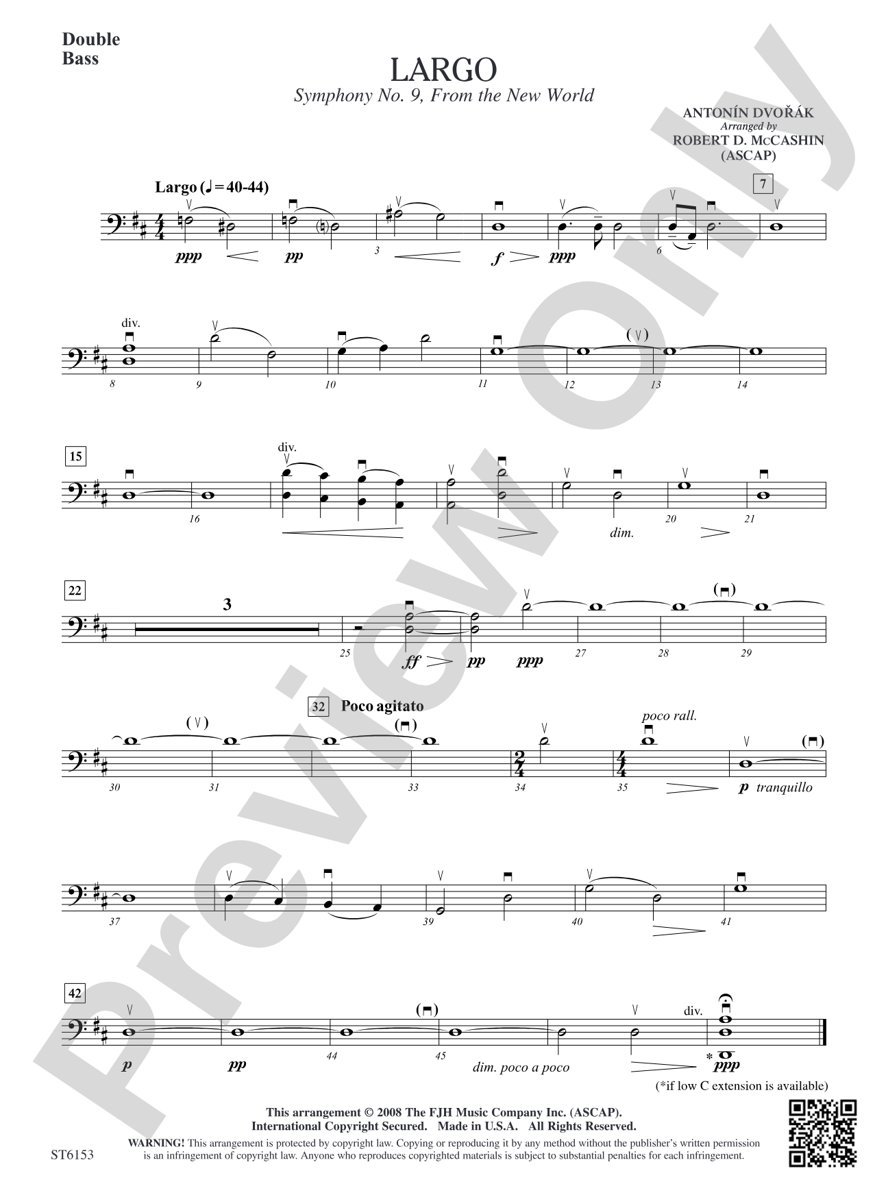 Largo (from Symphony No. 9, "From the New World"): Double Bass