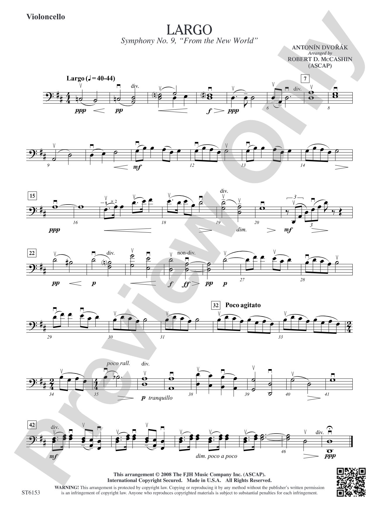 Largo (from Symphony No. 9, "From the New World"): Violoncello