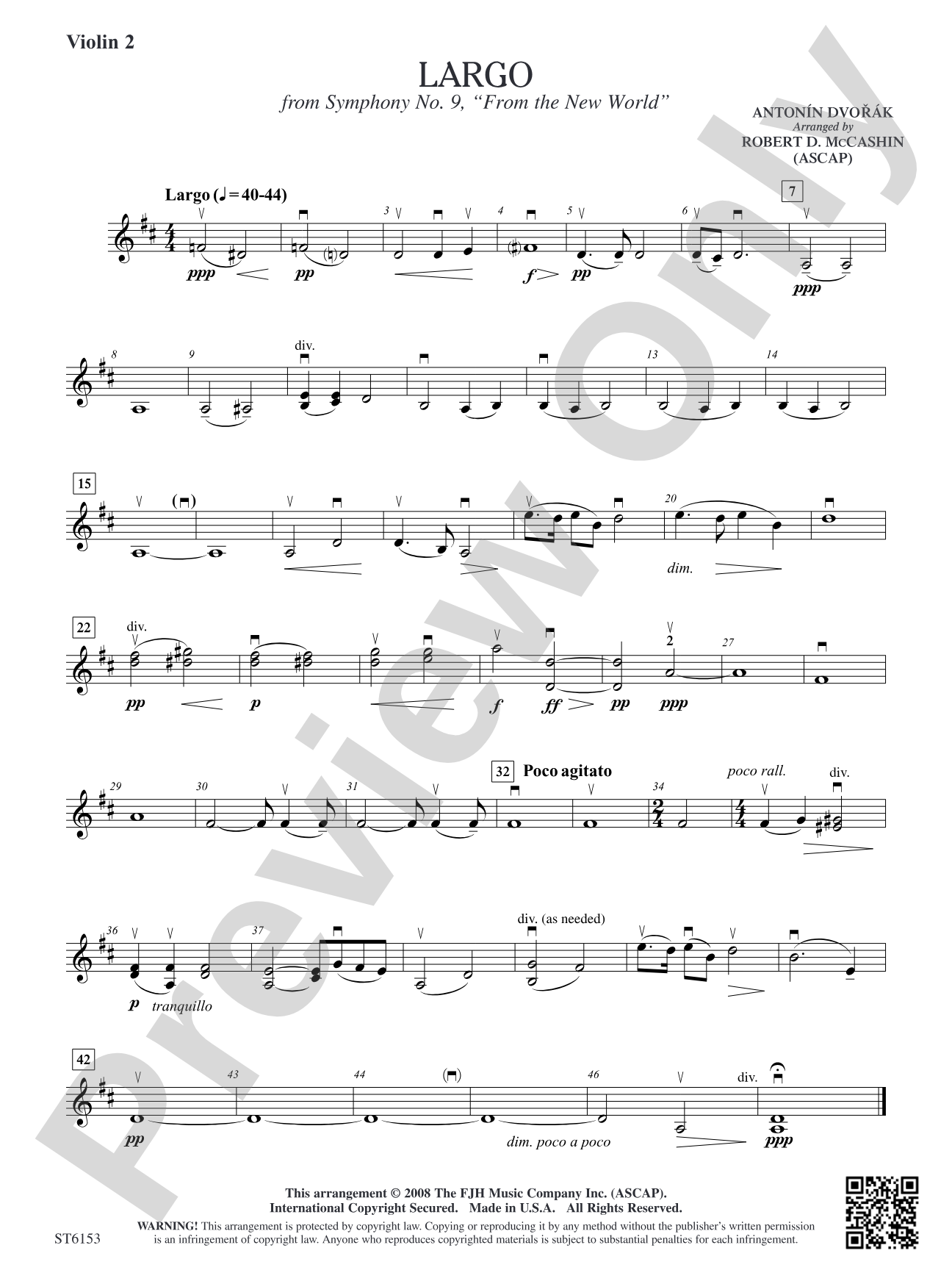 Largo (from Symphony No. 9, "From the New World"): Violin 2