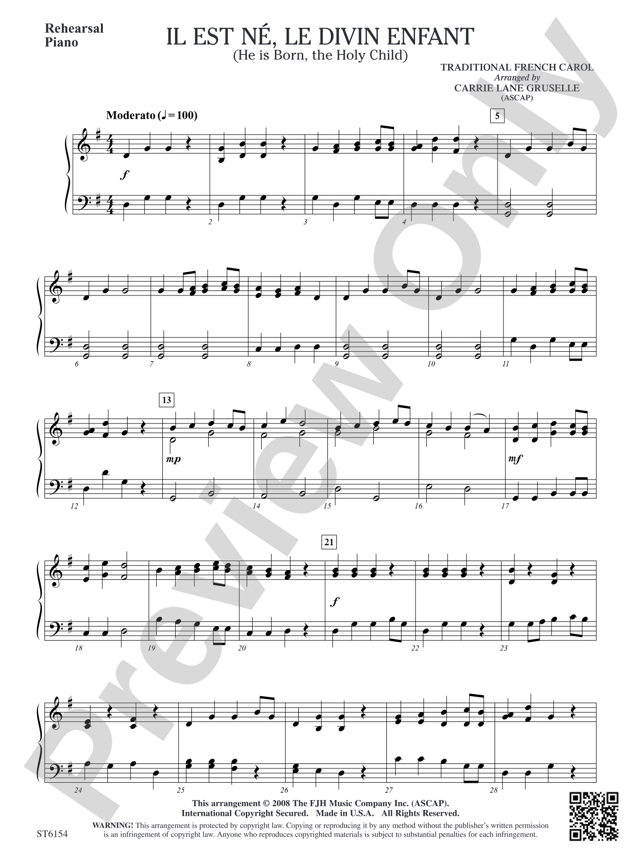 Il est ne, le divin enfant (He is Born, the Holy Child): Rehearsal Piano