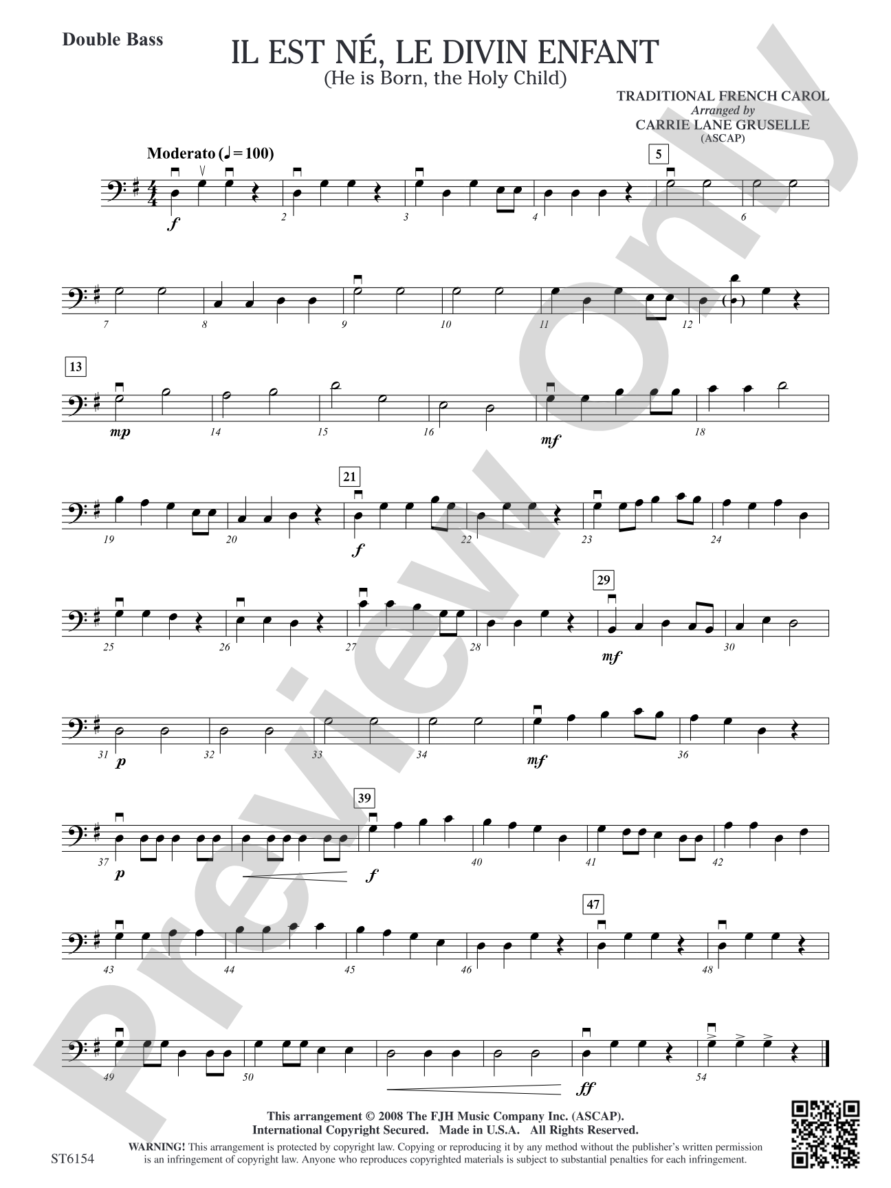 Il est ne, le divin enfant (He is Born, the Holy Child): Double Bass