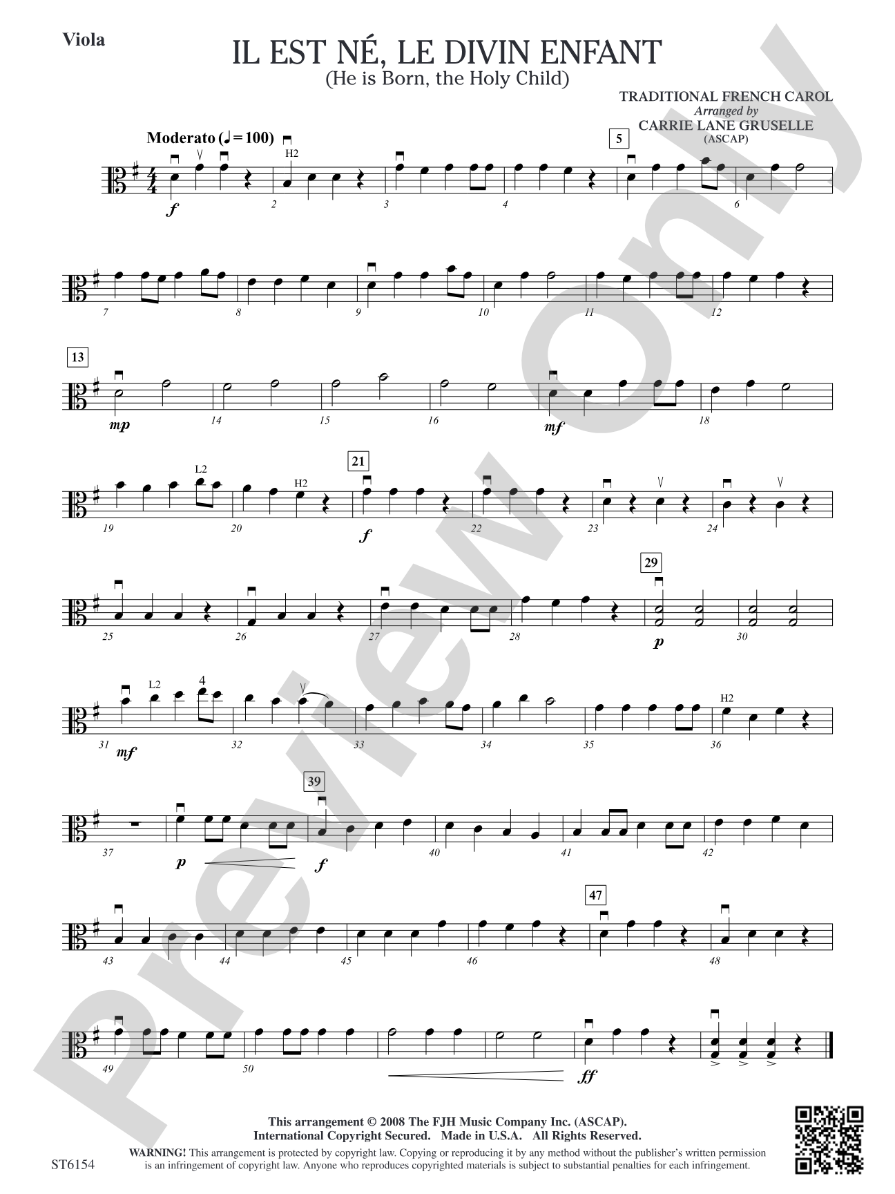 Il est ne, le divin enfant (He is Born, the Holy Child): Viola