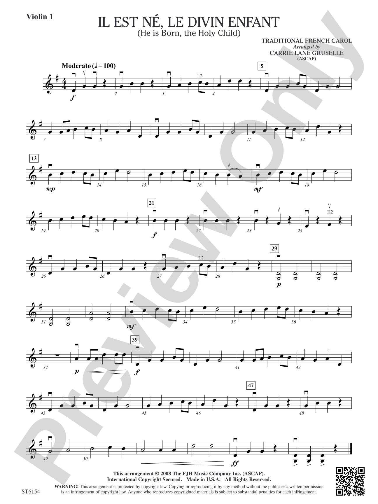 Il est ne, le divin enfant (He is Born, the Holy Child): Violin 1