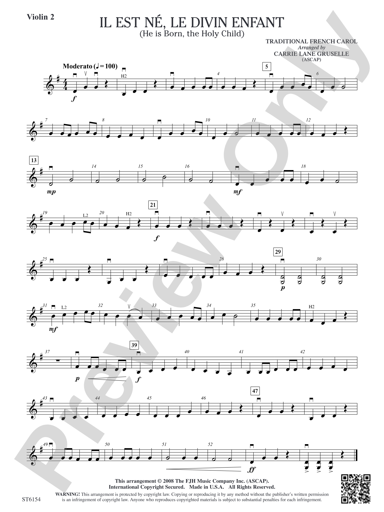 Il est ne, le divin enfant (He is Born, the Holy Child): Violin 2 (Viola T.C.)