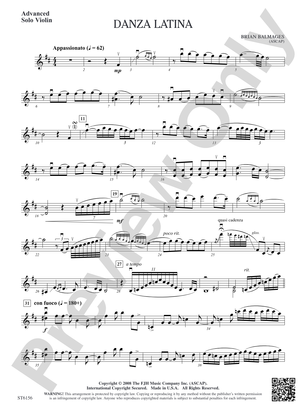 Danza Latina (for Solo Viola or Violin and Orchestra): Alt. Advanced Solo Violin (Grade 4)