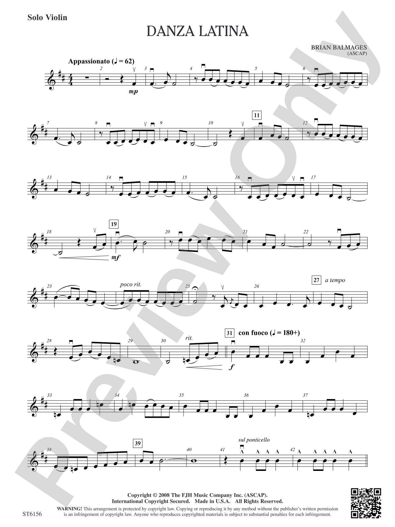 Danza Latina (for Solo Viola or Violin and Orchestra): Alt. Solo Violin (Grade 2.5)