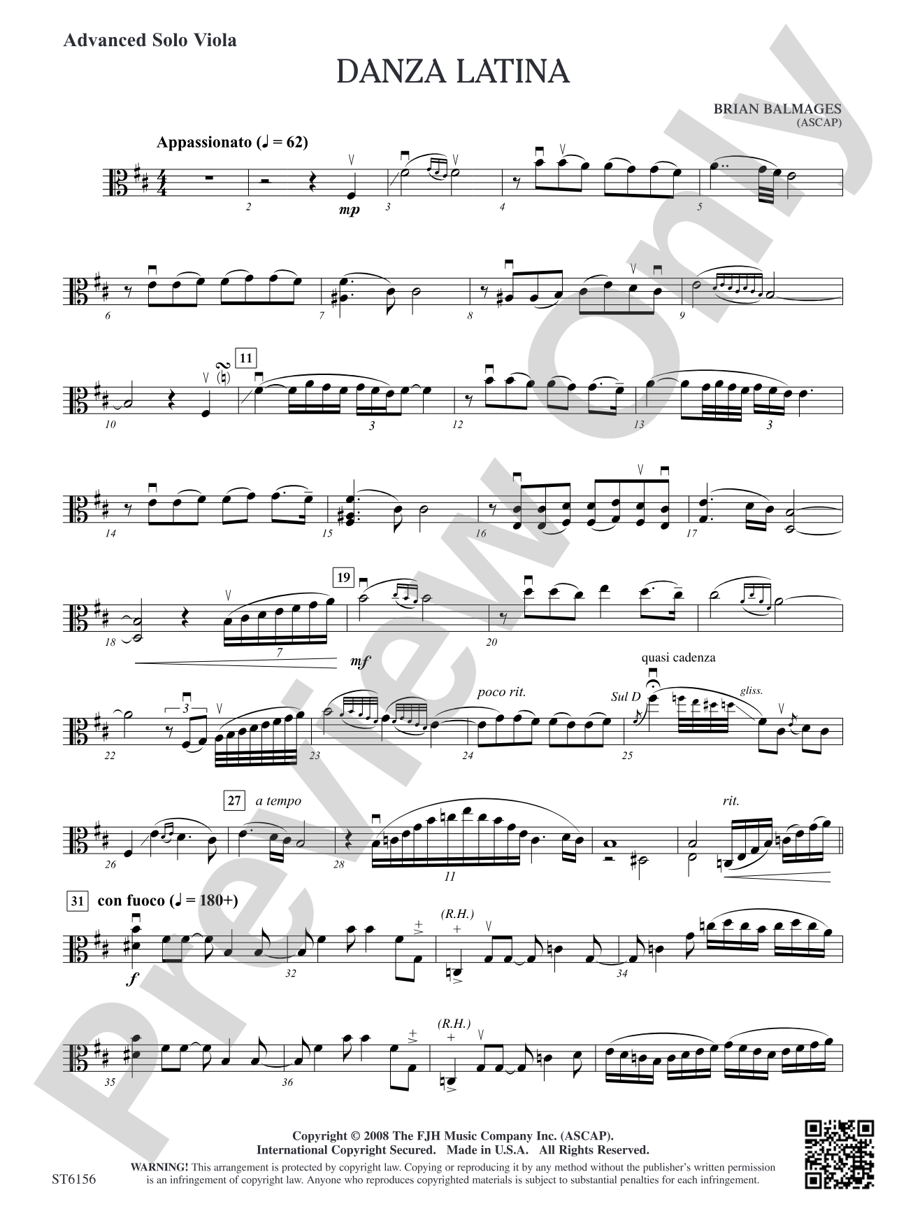 Danza Latina (for Solo Viola or Violin and Orchestra): Advanced Solo Viola (Grade 4)