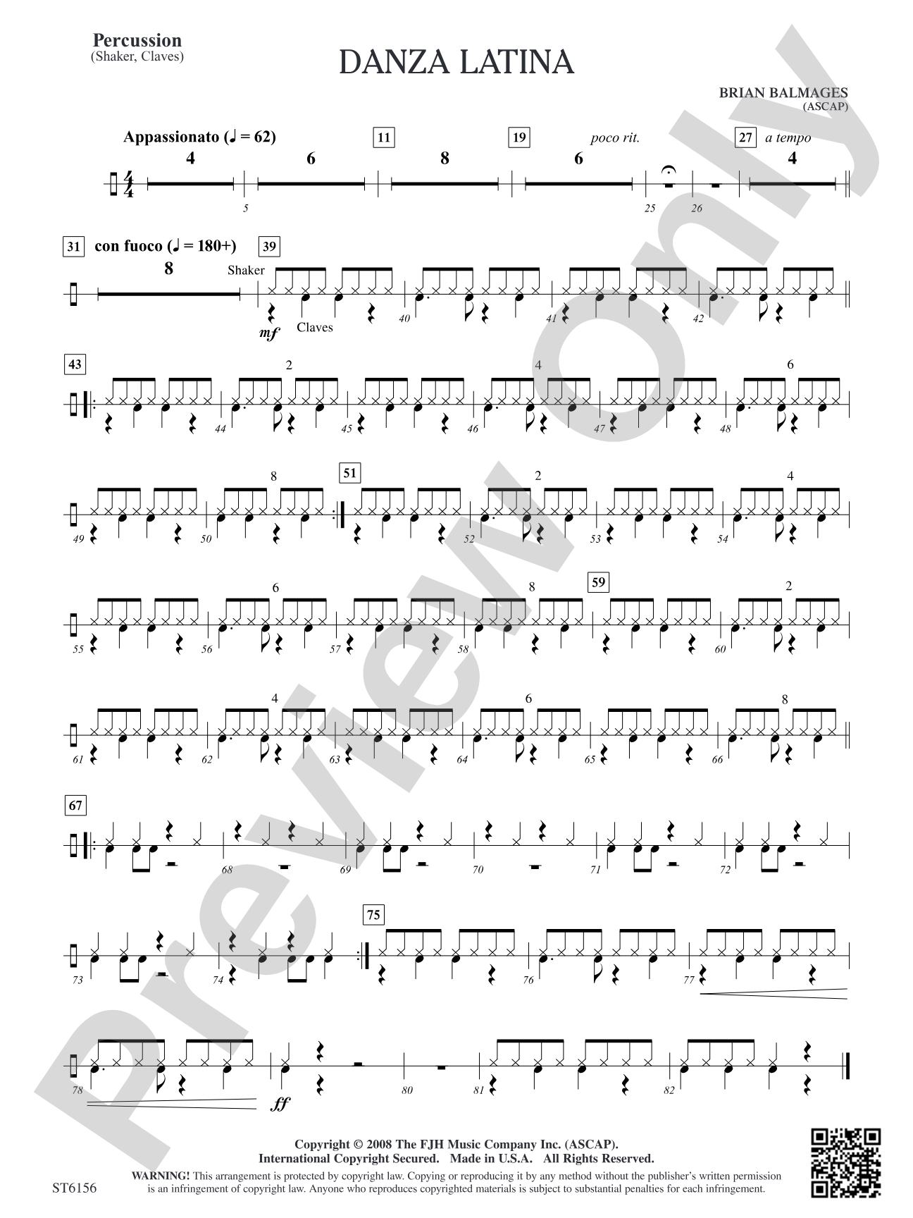 Danza Latina (for Solo Viola or Violin and Orchestra): Percussion (Opt.)