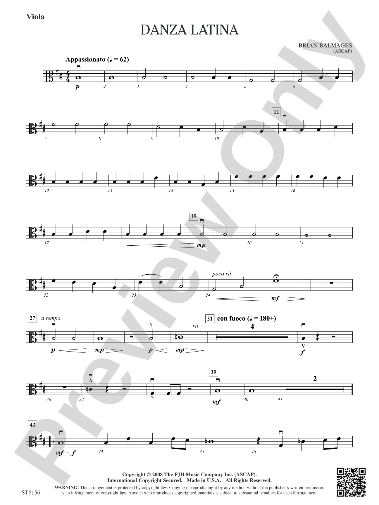 Danza Latina (for Solo Viola or Violin and Orchestra): Viola