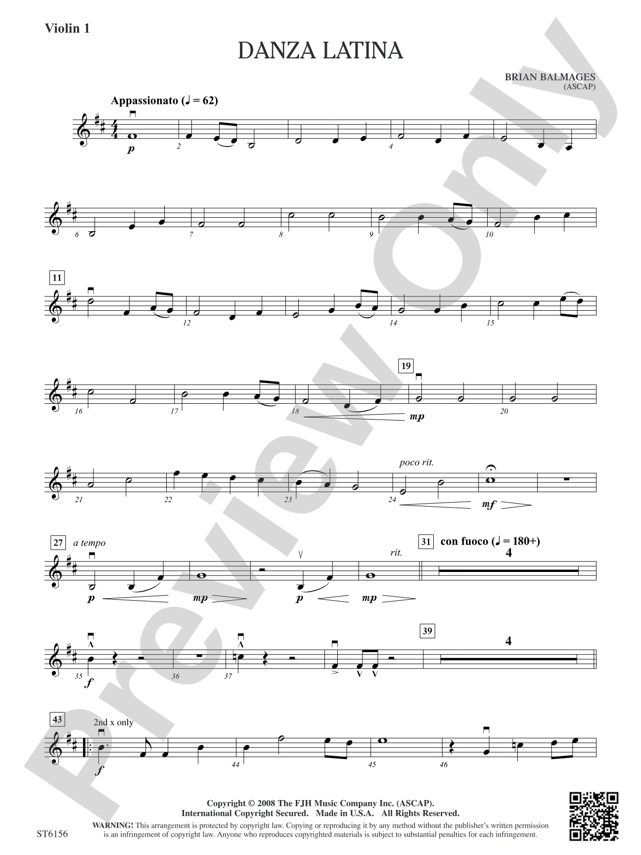 Danza Latina (for Solo Viola or Violin and Orchestra): Violin 1