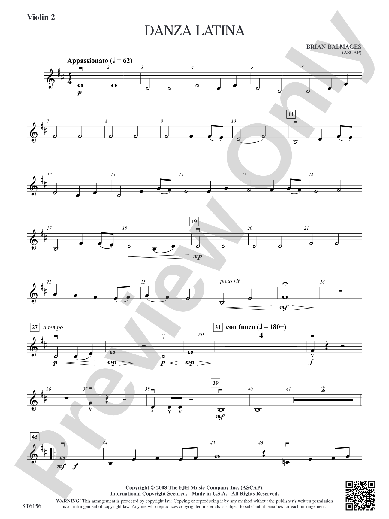 Danza Latina (for Solo Viola or Violin and Orchestra): Violin 2